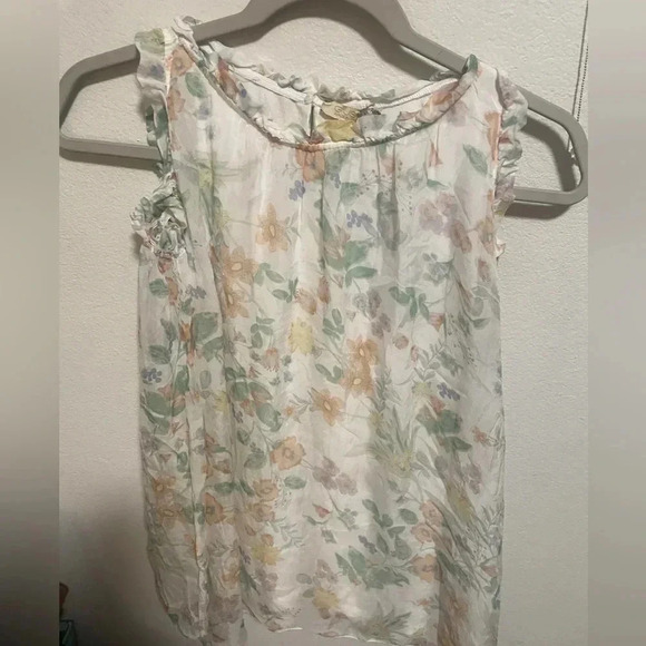 NWT Giusy cold shoulder silk floral ruffle crew neck blouse size Small - Picture 3 of 9
